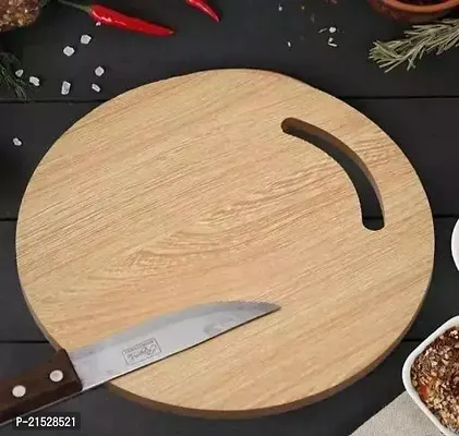 Kishan Round Shape Wooden Chopping-Cutting Board, Vegetable Chopping Board With Handle For Kitchen Meat, Vegetables, Cheese And Fruits, 34Cm Size