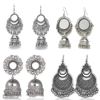 4 Oxidised Earring Combo Jumka drop mirror earring pack for girls