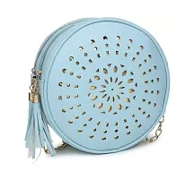 Swastik Round Laser Cut Sling Bag (Sky Blue)-thumb1