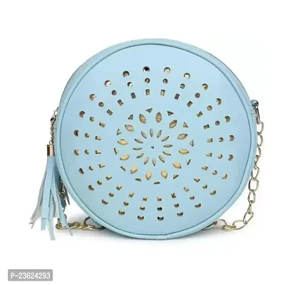 Swastik Round Laser Cut Sling Bag (Sky Blue)-thumb0