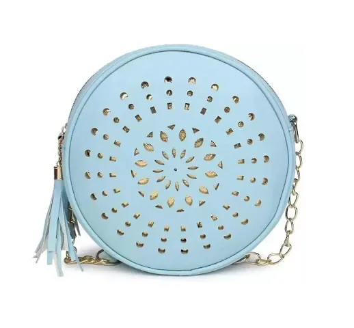 Swastik Round Laser Cut Sling Bag (Sky Blue)