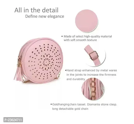 Swastik Round Laser Cut Sling Bag (Pink)-thumb5