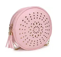 Swastik Round Laser Cut Sling Bag (Pink)-thumb1