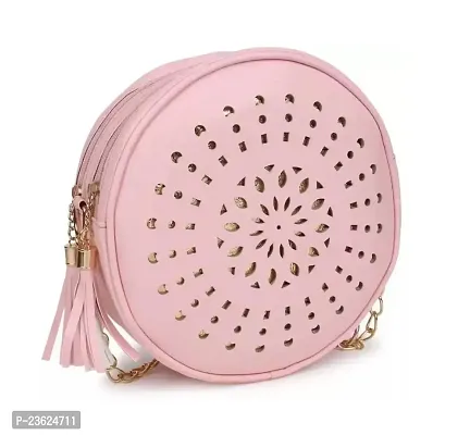 Swastik Round Laser Cut Sling Bag (Pink)-thumb2