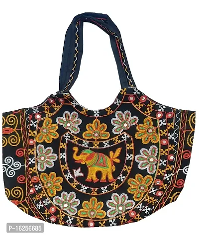 Surva Cart Handicraft Elephant Embroidery Boho Bag/Banjara Shoulder Bag/Tote Shoulder Handbag | SBP-70 | Black