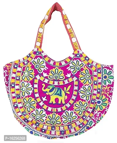 Surva Cart Handicraft Elephant Embroidery Boho Bag/Banjara Shoulder Bag/Tote Shoulder Handbag | SBP-67 | Pink