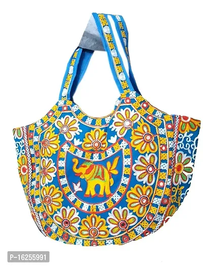 Surva Cart Handicraft Elephant Embroidery Boho Bag/Banjara Shoulder Bag/Tote Shoulder Handbag | SBP-72 | Turquoise