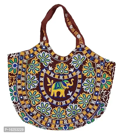 Surva Cart Handicraft Elephant Embroidery Boho Bag/Banjara Shoulder Bag/Tote Shoulder Handbag | SBP-69 | Maroon-thumb0
