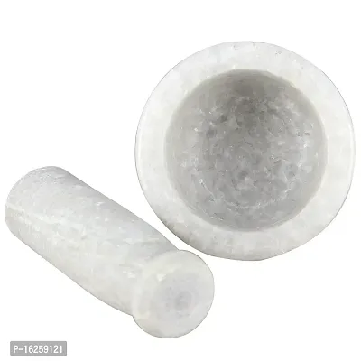 Surva Cart Handmade White Marble Stone Bowl Shape Mortal Pestle Hamam Dasta Crusher-thumb4