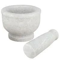 Surva Cart Handmade White Marble Stone Bowl Shape Mortal Pestle Hamam Dasta Crusher-thumb2