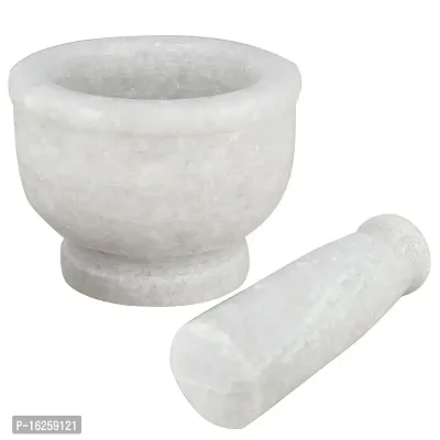 Surva Cart Handmade White Marble Stone Bowl Shape Mortal Pestle Hamam Dasta Crusher-thumb3