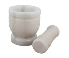 Surva Cart Handmade White Marble Stone Mortal Pestle Hamam Dasta Crusher-thumb1