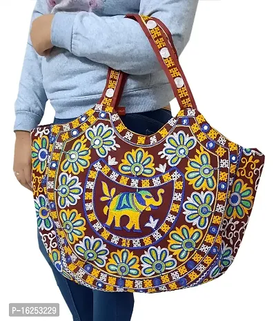 Surva Cart Handicraft Elephant Embroidery Boho Bag/Banjara Shoulder Bag/Tote Shoulder Handbag | SBP-69 | Maroon-thumb3