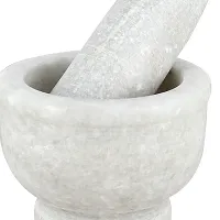 Surva Cart Handmade White Marble Stone Bowl Shape Mortal Pestle Hamam Dasta Crusher-thumb1