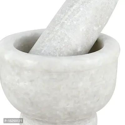 Surva Cart Handmade White Marble Stone Bowl Shape Mortal Pestle Hamam Dasta Crusher-thumb2