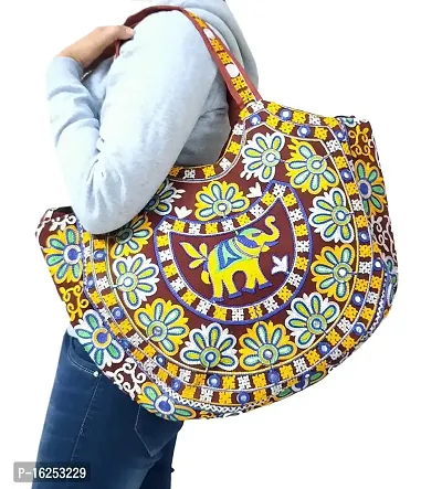 Surva Cart Handicraft Elephant Embroidery Boho Bag/Banjara Shoulder Bag/Tote Shoulder Handbag | SBP-69 | Maroon-thumb2