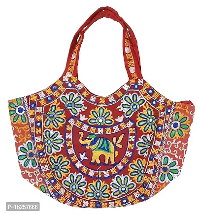 Surva Cart Handicraft Elephant Embroidery Boho Bag/Banjara Shoulder Bag/Tote Shoulder Handbag | SBP-71 | Red