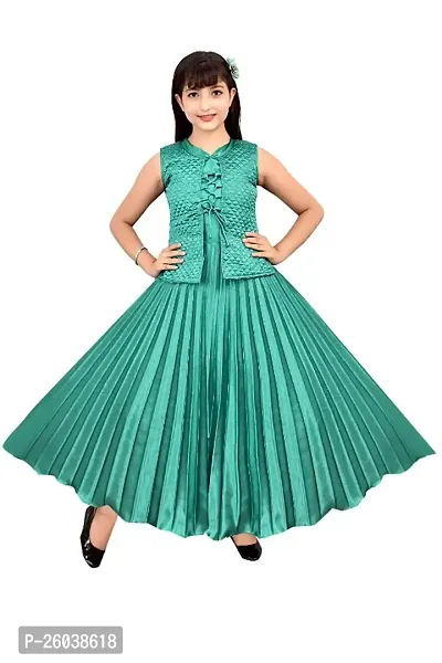 Girls Maxi/Full Length Party Dress (Green, Sleeveless)-thumb0