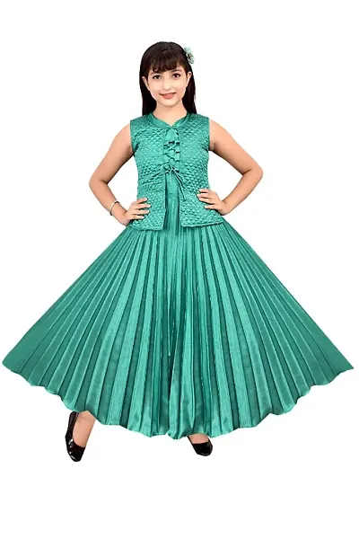 Girls Maxi/Full Length Party Dress (Green, Sleeveless)