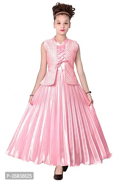 Girls Maxi/Full Length Party Dress (Light Pink, Sleeveless)