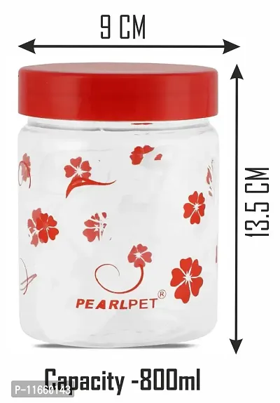 PEARLPET Transparent Blossom Printed Container for Kitchen Storage Set , Plastic with Red LID, 200 ML , 500 ML , 800ML Set of 9 Pieces-thumb3