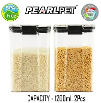 PEARLPET Clik n Seal Kitchen Storage Container Set of 2 Pcs (1200 ml Each, Plastic, Square Shape, Black)-thumb1