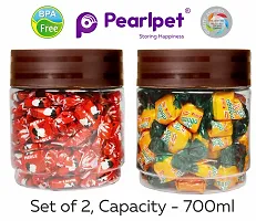 PEARLPET Modedge Plastic Jar Airtight Stackable Container for Kitchen Storage with Spoon, Set of 2 Pieces , Brown, 1800 ML-thumb1