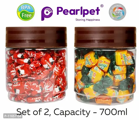 PEARLPET Modedge Plastic Jar Airtight Stackable Container for Kitchen Storage with Spoon, Set of 2 Pieces , Brown, 1800 ML-thumb2