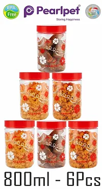 PEARLPET Transparent Blossom Printed Container for Kitchen Storage Set , Plastic with Red LID, 200 ML , 500 ML , 800ML Set of 9 Pieces-thumb1