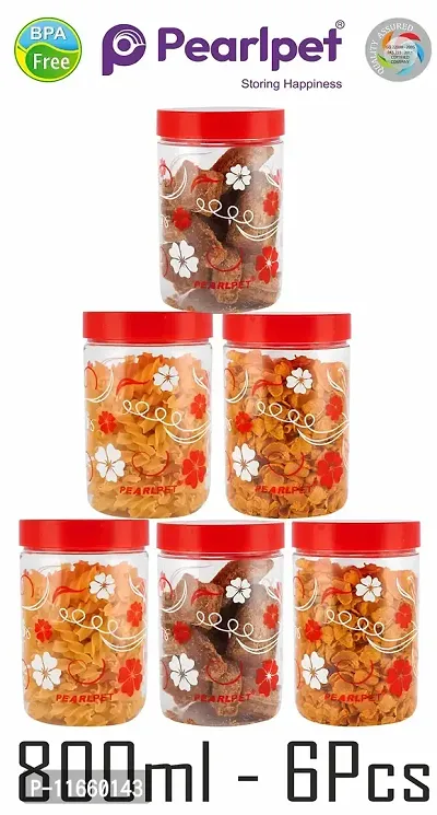 PEARLPET Transparent Blossom Printed Container for Kitchen Storage Set , Plastic with Red LID, 200 ML , 500 ML , 800ML Set of 9 Pieces-thumb2