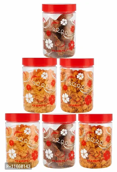 PEARLPET Transparent Blossom Printed Container for Kitchen Storage Set , Plastic with Red LID, 200 ML , 500 ML , 800ML Set of 9 Pieces