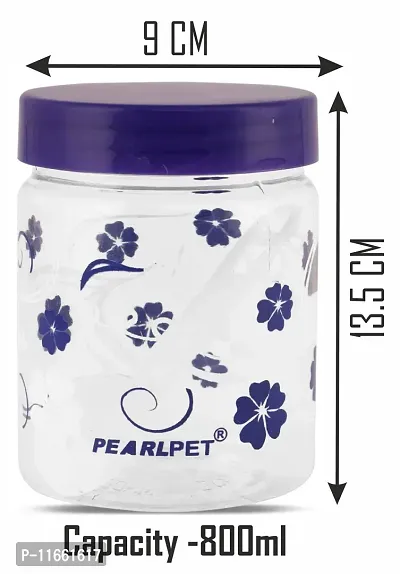 PEARLPET Transparent Blossom Printed Container for Kitchen Storage Set , Plastic with Blue LID, 200 ML , 500 ML , 800ML Set of 9 Pieces-thumb5