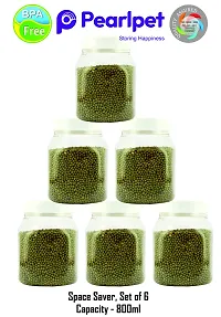 PEARLPET Space Saver Air Tight Kitchen Storage Container Transparent Jar Set 800 gm Pack of 6,Plastic-thumb1