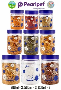 PEARLPET Transparent Blossom Printed Container for Kitchen Storage Set , Plastic with Blue LID, 200 ML , 500 ML , 800ML Set of 9 Pieces-thumb1