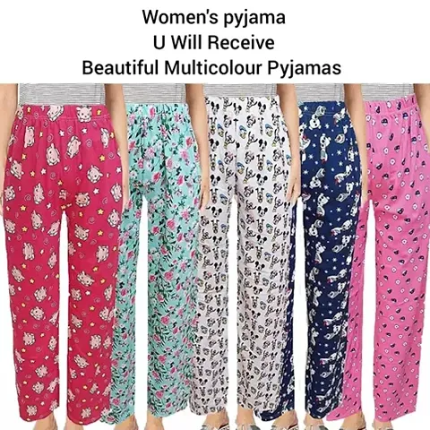 Fancy Cotton Printed Night Pyjama For Women And Girls Pack Of 4, 5