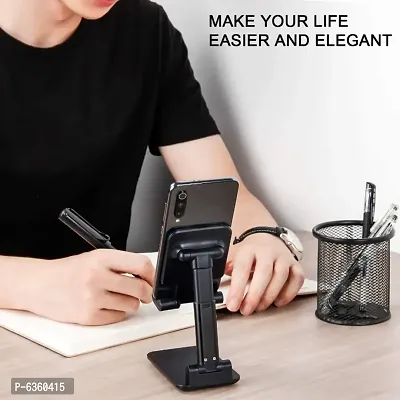 Foldable Mobile Stand HolderAngle and Height Adjustable Desk Cell Ph Mobile Holder (Black)-thumb3