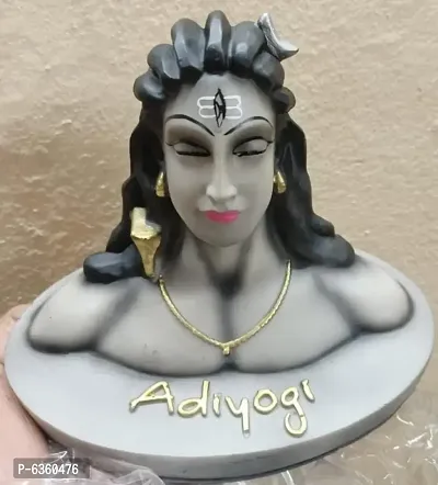 Adiyogi Shiva Statue Figurine For Car Dashboard Decorative Showpiece - 10 cm (Polyresin, Grey)-thumb0
