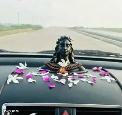 Adiyogi Shiva Statue Figurine For Car Dashboard Decorative Showpiece - 15 cm (Polyresin, Black)-thumb4