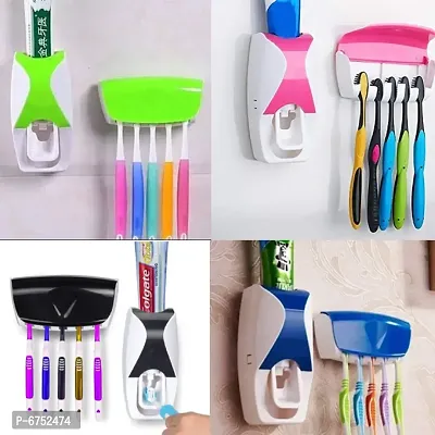 Toothpaste Dispenser Squeezer With Wall Mounted Toothbrush Holder(Assorted Color)