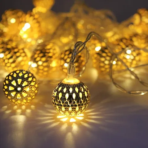 14 Led  Ball Shape Golden Metal String Light Plug-in Mode with Rice Metal Fairy Lights for Home Decoration, Diwali christmas Outdoor, Indoor, Festival Fancy Seasonal Indoor String Lights