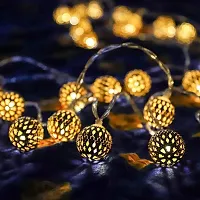 14 Led  Ball Shape Golden Metal String Light Plug-in Mode with Rice Metal Fairy Lights for Home Decoration, Diwali christmas Outdoor, Indoor, Festival Fancy Seasonal Indoor String Lights-thumb3
