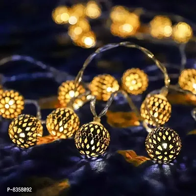 14 Led  Ball Shape Golden Metal String Light Plug-in Mode with Rice Metal Fairy Lights for Home Decoration, Diwali christmas Outdoor, Indoor, Festival Fancy Seasonal Indoor String Lights-thumb4