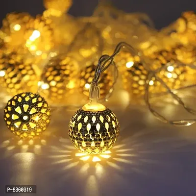14 Led  Ball Shape Golden Metal String Light Plug-in Mode with Rice Metal Fairy Lights for Home Decoration, Diwali christmas Outdoor, Indoor, Festival Fancy Seasonal Indoor String Lights-thumb0