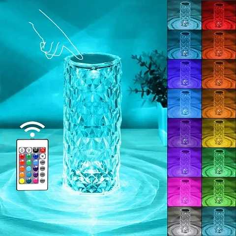 Crystal Rose Diamond Table Lamp Acrylic LED RGB 16 Colors USB Remote and Touch Control Desk Lamp for Bedroom and Living Room