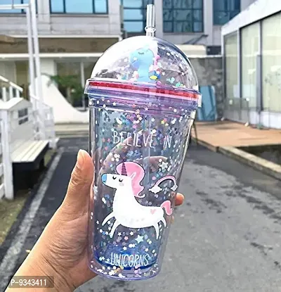 Unicorn Water Bottler Sipper Glass Sipper with Straw for Girls 500 ml Sipper (Pack of 1, Multicolor)-thumb0