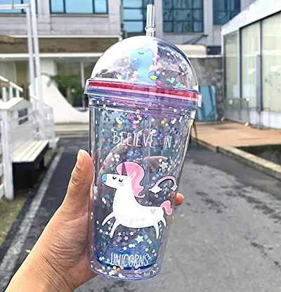 Unicorn Water Bottler Sipper Glass Sipper with Straw for Girls 500 ml Sipper (Pack of 1, Multicolor)