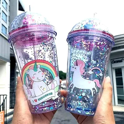 Unicorn Water Bottler Sipper Glass Sipper with Straw for Girls 500 ml Sipper (Pack of 1, Multicolor)