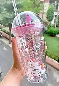 Unicorn Water Bottler Sipper Glass Sipper with Straw for Girls 500 ml Sipper (Pack of 1, Multicolor)-thumb1