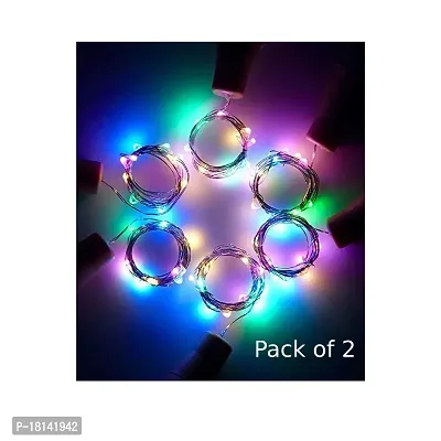 Wine Bottle Cork Lights Copper Wire String Lights for Home Decoration (Pack of 2, Multi- Colored)-thumb0