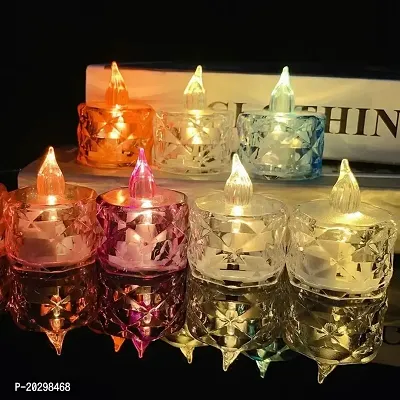 Smokeless and Flameless Acrylic 3D Led Tea Light Candle for Outdoor and Indoor Festival Decoration(Set of 6)-thumb0